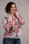 Long Sleeve Floral Knit w/ Mesh Hood & Trim, White, original image number 0