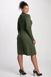 Knit Mock Neck Knee Length Dress, Olive, original image number 1