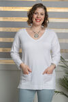 ¾ Sleeve Button Back Sweater, White, original image number 0