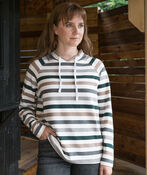 Stripes Scuba Knit Raglan Drawcord Hood-Look Sweatshirt Sweater, Multi, original image number 0