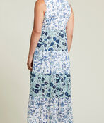 Flowy Floral Print Maxi Dress, Blue, original image number 1