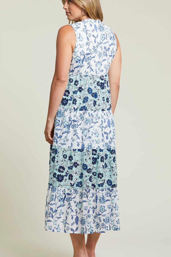 Flowy Floral Print Maxi Dress, Blue, original image number 1