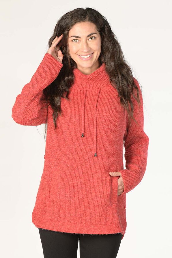 High-Neck Side-Buttoned Sweater, Red, original image number 0