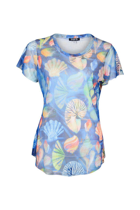 Shell Print Mesh T-Shirt, Blue, original image number 1