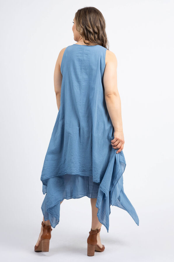 Drawstring Hem Layered Maxi Dress, Blue, original image number 2