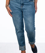 Five-Pocket Cuffed Rhinestones Mom Jeans, Denim, original image number 0