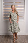 Flutter Sleeve A-Line Midi Dress, Sage, original image number 0