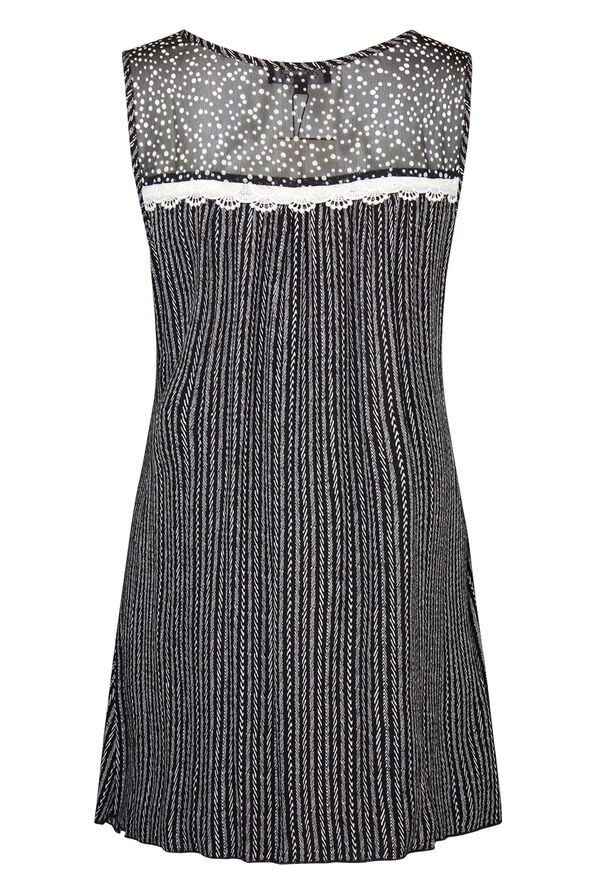 Striped Sleeveless Top with Polka Dot Chiffon Shoulder, Black, original image number 1
