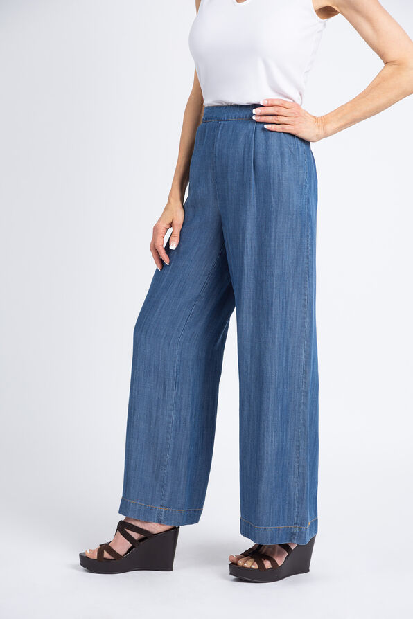 Wide Leg Pull-On Tencel Trousers, Blue, original image number 1