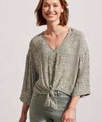 ¾ Sleeve Front-Tie Blouse, Green, original image number 0