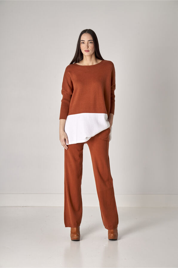 ¾ Sleeve Two Tone Sweater , Brown, original image number 2
