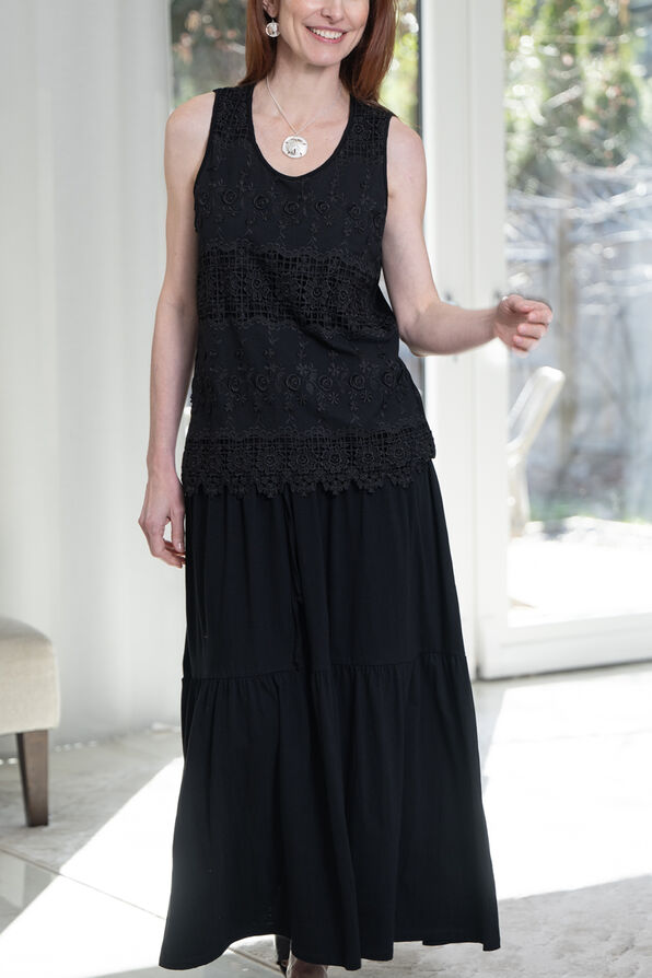 100% Cotton Tiered Maxi Skirt, Black, original image number 0