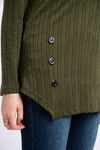 Long Sleeve Side  Button Top , Olive, original image number 3
