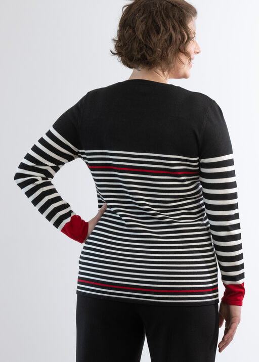 Super-Stripes Heart-Houndstooth Fall Sweater, Black, original