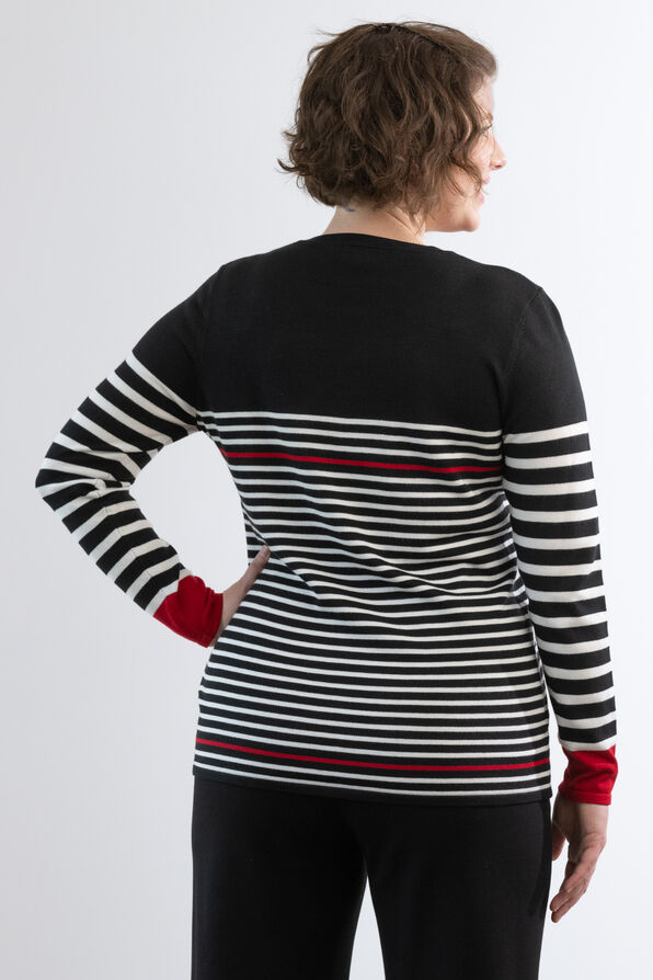 Stripes Heart Houndstooth Fall Sweater, Black, original image number 1