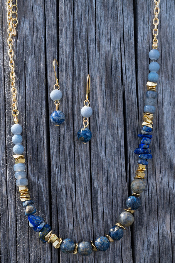 Blue & Gold Beaded Necklace Set , Gold, original image number 0
