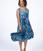 Sleeveless Midi Skater Dress, Blue, original image number 1