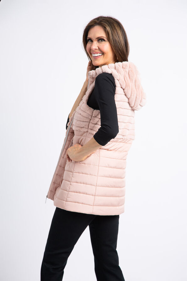 Faux Fur Hooded Vest , Pink, original image number 3