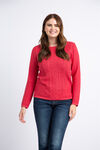 Crewneck Cable Knit Sweater , Red, original image number 1