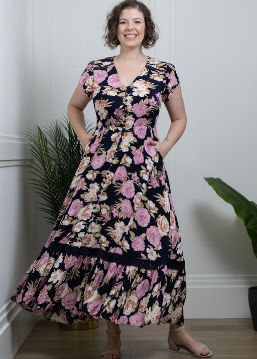 Floral Ruffle Maxi Dress, Pink, original