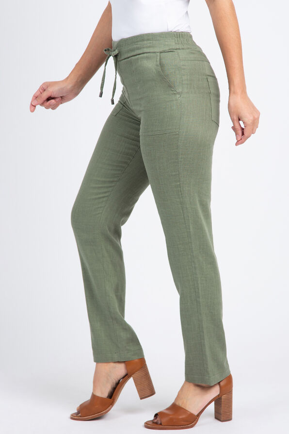 Linen Blend Drawstring Trousers, Olive, original image number 1