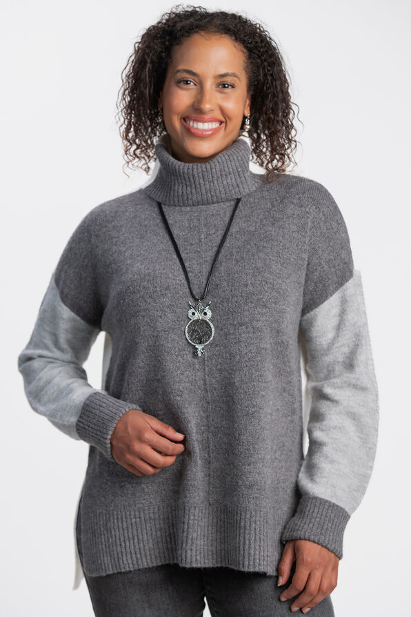 Cowl Neck Color Block Sweater , Charcoal, original image number 2