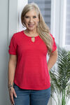Side Shoulder Slit Shirt , Pink, original image number 3