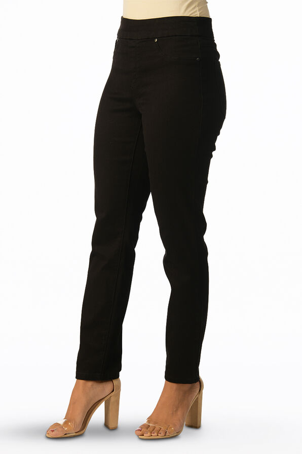 Basic Pull-On Knit Taper-Leg Stretch Jegging Jeans, Black, original image number 0