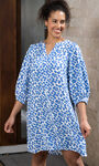 Elbow Sleeve Polka-Dot Midi Dress, Blue, original image number 0