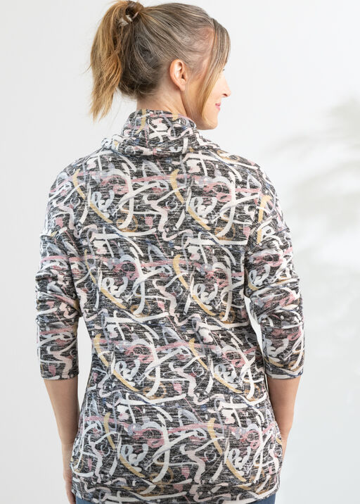 Multi-Colored Multi-Print Drawstring Lightweight Stretchy Cowl Sweatshirt Sweater , Multi, original