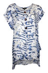 Stripe and Floral Print Cap Sleeve Shirt , Blue, original image number 0