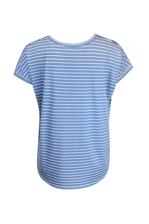 Cap Sleeve Stripe T-Shirt, Blue, original image number 1