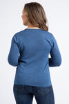 Scallop Trim V-Neck Sweater w/ Rhinestone Accents, Blue, original image number 2