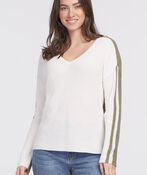 Colorblock V-Neck Sweater, Cream, original image number 0