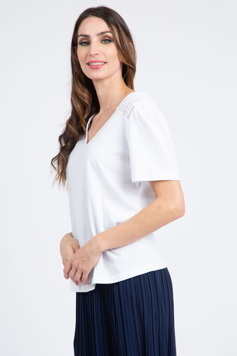 Short Sleeve Top w/ Lace Detail, White, original