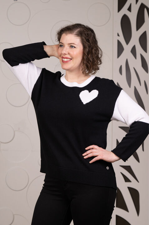 Long Sleeve Varsity Heart Sweater, Black, original