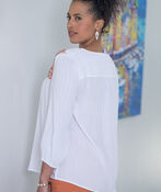 Embroidered Peasant Sleeve Blouse, White, original image number 1