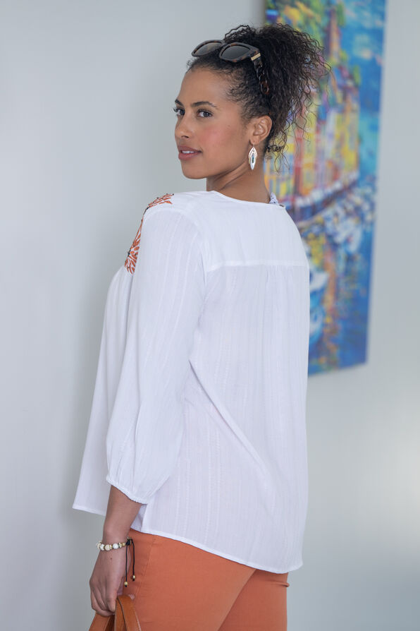 Embroidered Peasant Sleeve Blouse, White, original image number 1