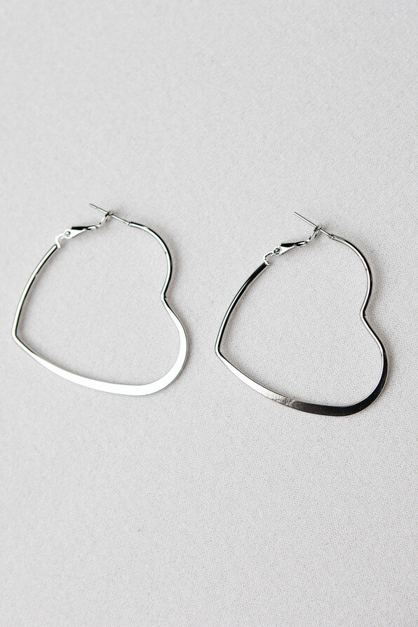 Heart Hoop Earrings, Silver, original image number 0