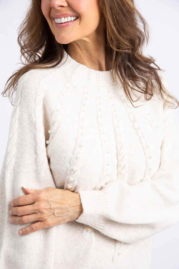 Embellished Pearl Sweater , Beige, original image number 4