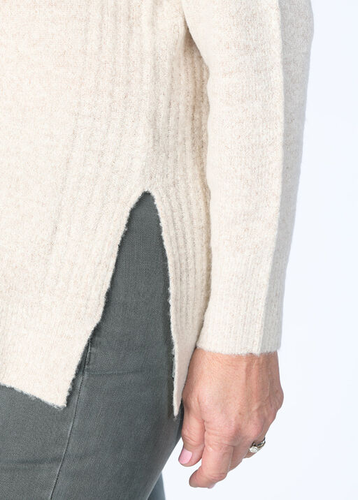 Side-Slit Turtleneck Sweater, Oatmeal, original