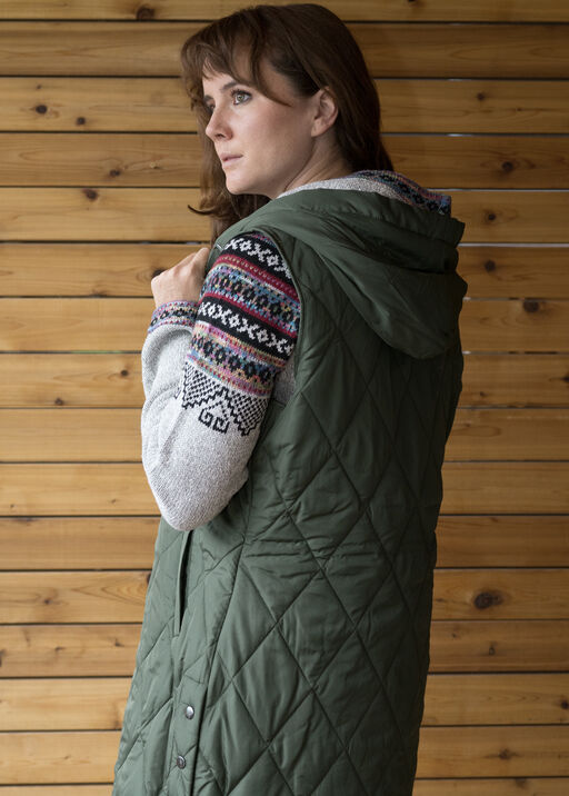 Quilted Diamond Fall-To-Winter Hooded Puffer Vest, Olive, original