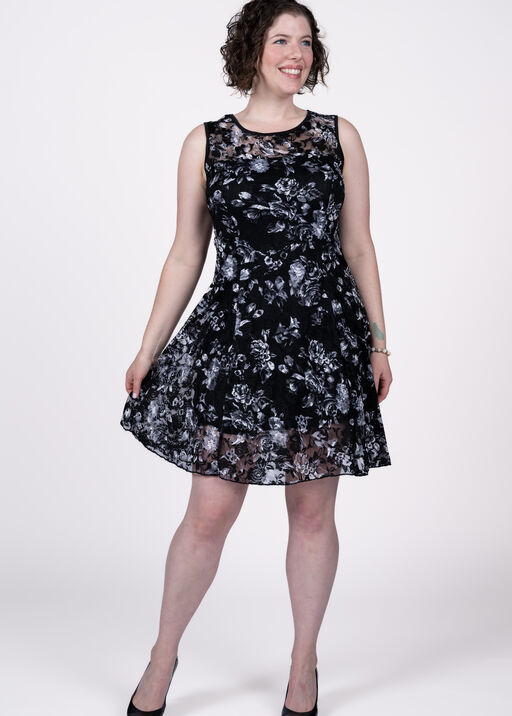 Sleeveless Floral Lace Dress, Black, original