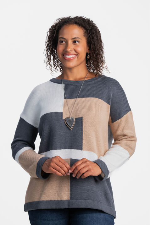 Long Sleeve Color Block Sweater , Navy, original