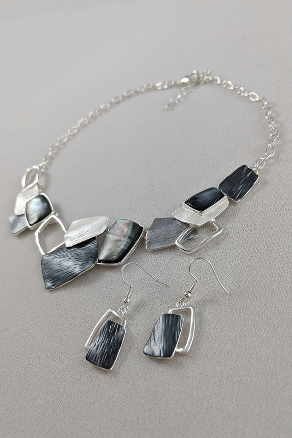 Stacked Necklace and Earrings Set, Grey, original image number 0