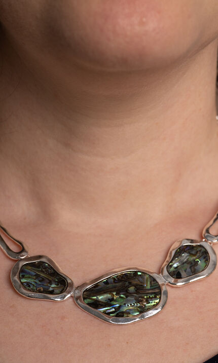 Abalone Inlay Abstract Necklace Set, Silver, original