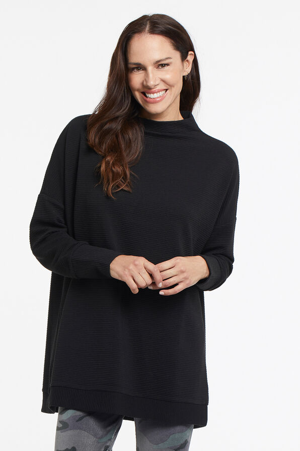 Funnel Tunic Sweater, Black, original image number 0