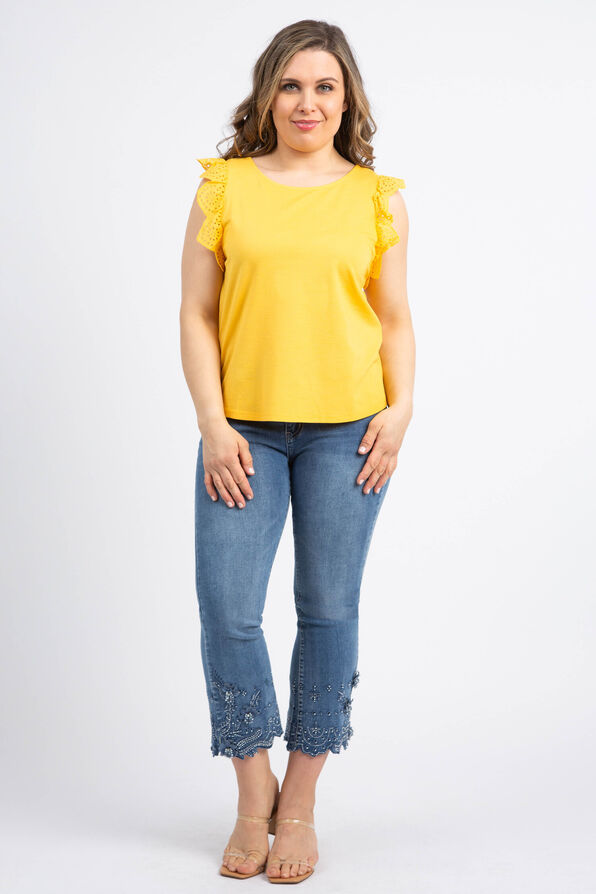 Crochet Sleeve Top, Yellow, original image number 1