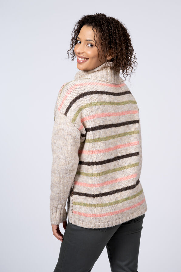 Drop Shoulder Cowl Neck Wool Sweater , Beige, original image number 1