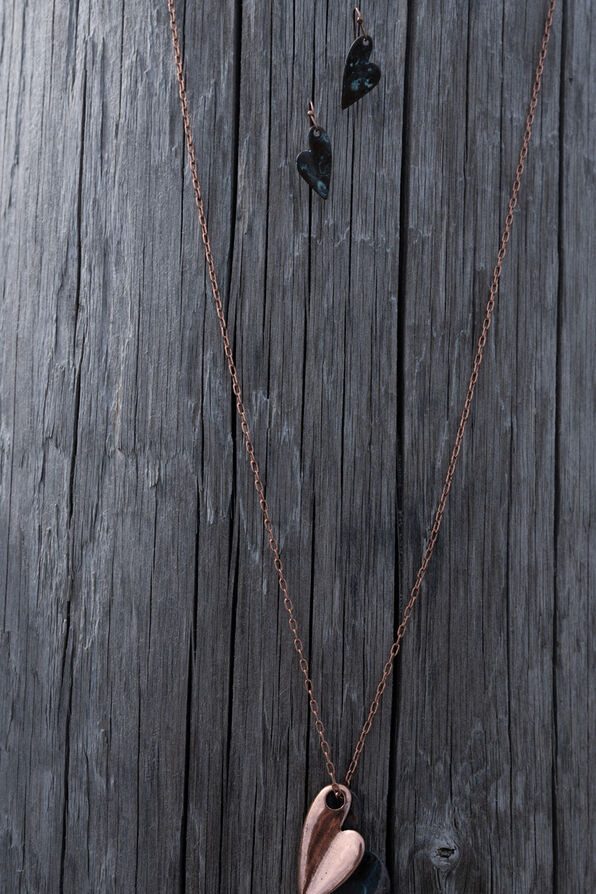 Two Hearts Long Necklace Set , Bronze, original image number 0